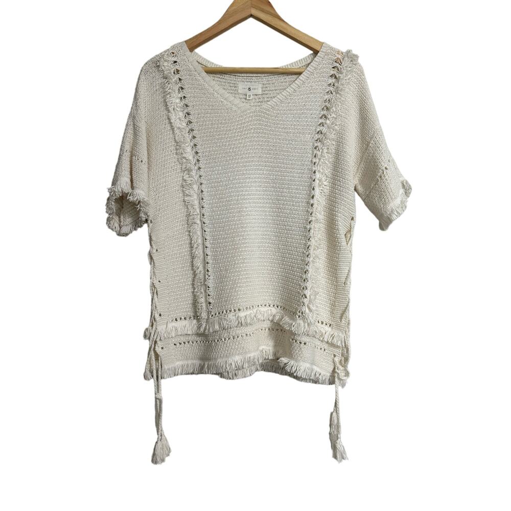 Lou & Grey Summer Fringe Boho Cream Sweater Oversized  XS